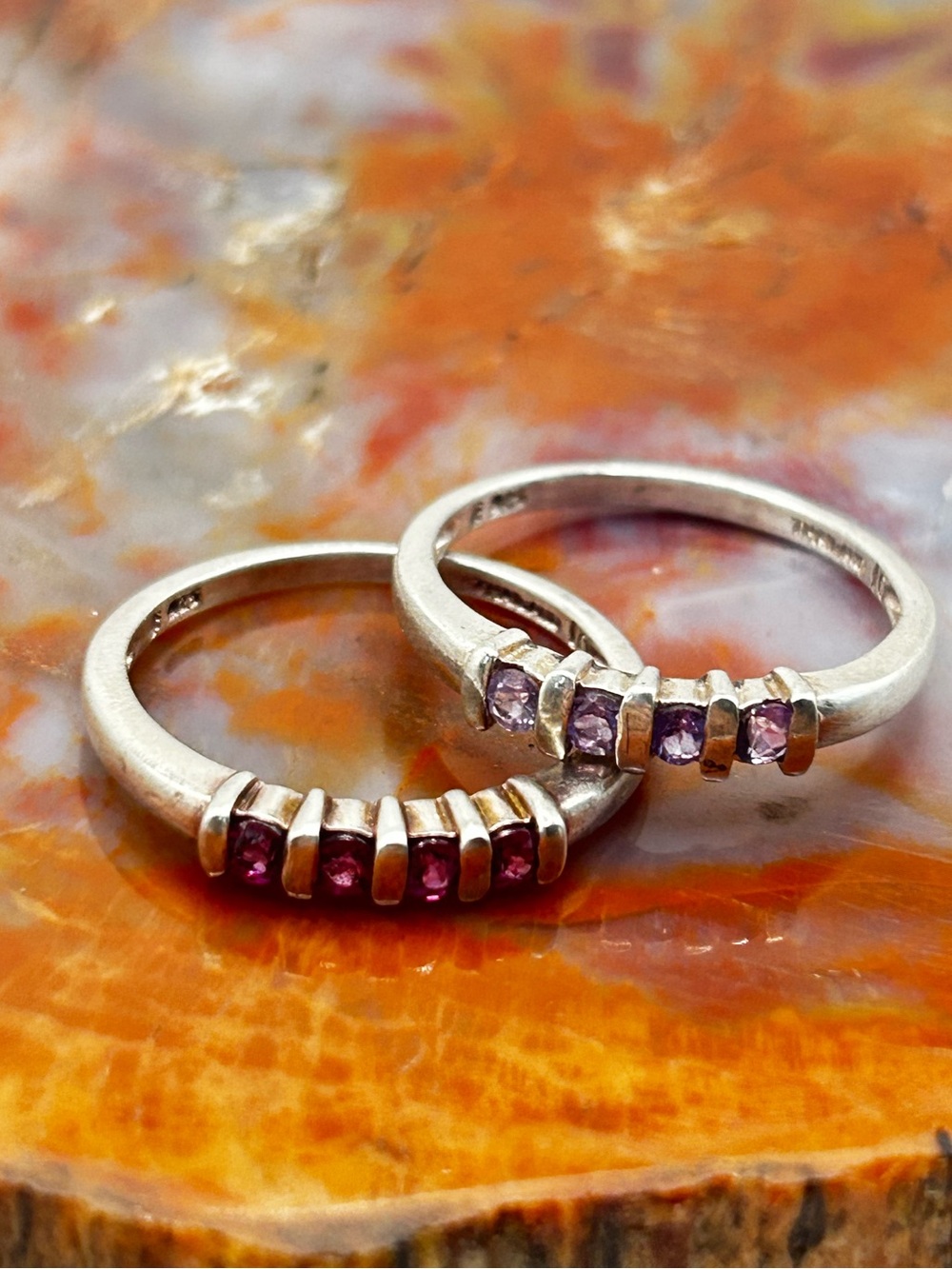 Sterling Silver Amethyst & Topaz Stacker Rings - Size 8
